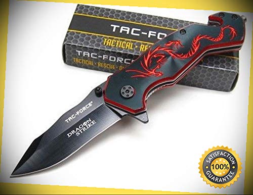 Black Red Dragon Assisted Folding Rescue Pocket Sharp Knife 759BR Combat Tactical Knife by KARPP