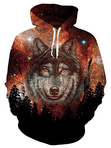 Loveternal Unisex Wolf Hoodie Galaxy 3D Graphic Print with Pocket Make Up Pullover Hoodies Sweatshirt for Women Men XL - Thumbnail 3