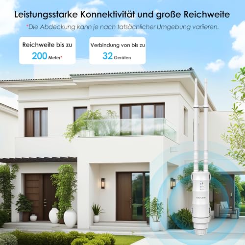WAVLINK AC1200 Outdoor WLAN Repeater, Weatherproof 1200Mbit/s WLAN Access Point/Amplifier Supports Passive/Active PoE, AP/Router/Repeater Modes, 100Mbit/s WAN/LAN, WPA2, EU Power Supply