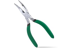 INJOYTEC 6 Inch Mini Bent Nose Pliers with Cutter Carbon Steel Glasses Repair Pliers with Serrated Jaw Eyeglasses Repairing P