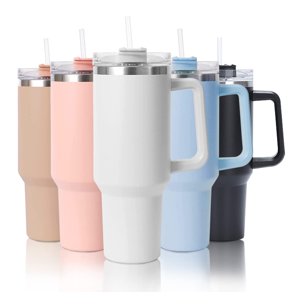 mebiusyhc 40oz Stainless Steel Vacuum Insulated Cup Double Wall Travel Flask Car Coffee Mug Tumbler with Straw with Handle for Hot Iced Coffee