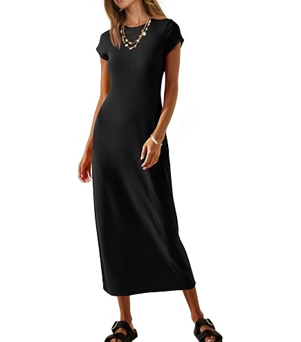 Wenrine Women's Short Sleeve T-Shirt Dress Summer Casual Long Midi Dresses
