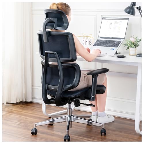 TONFARY Professional Ergonomic Office Chair - Breathable Mesh Backrest, 130° Tilt, 3D Armrests and Adjustable Seat - Swivel Wheels, 150kg
