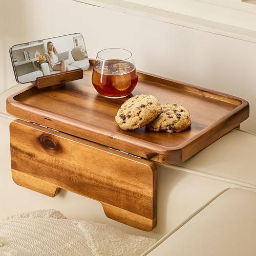 Acacia Sofa Arm Tray with Phone Holder