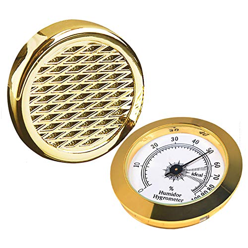 Cigar Hygrometer - Cigar Humidifier - Precision Round Adjustable Point Hygrometer - for Tobacco Moisturizing and Increased Humidity - Suitable for Cigar Box/Cigar Cabinet-Gold