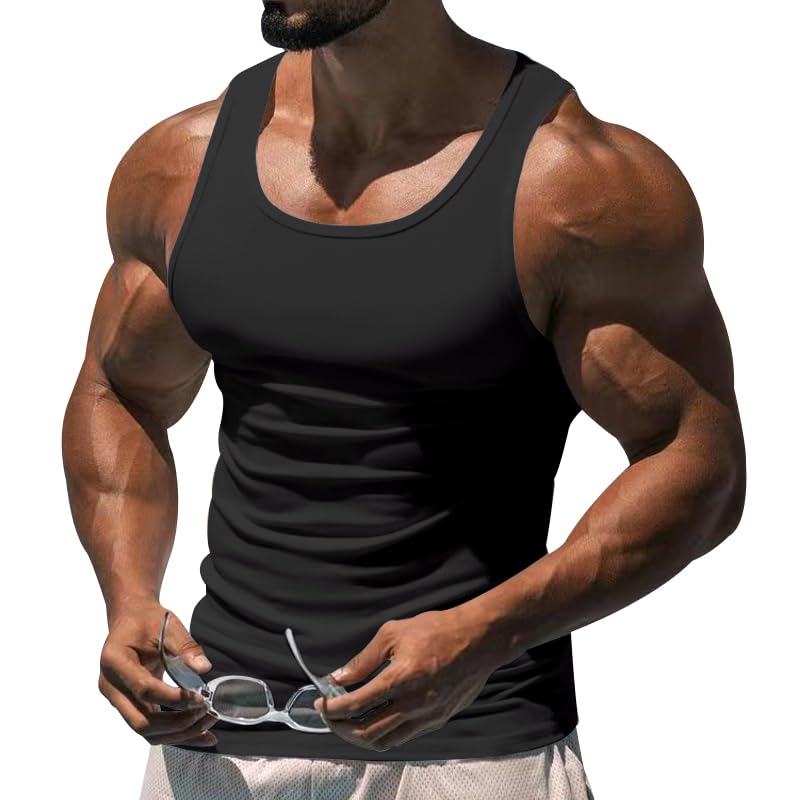 Photo 1 of Men's Gym Workout Tank Tops - Soft Lightweight Sleeveless Muscle Shirts for Beach & Athletic Wear Black
