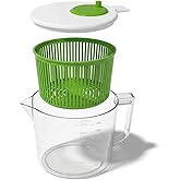 Cooler Kitchen Small Salad Spinner — Mini Lettuce Spinner and Dryer with Measuring Cup Bowl — Compact Veggie & Fruit Washer,