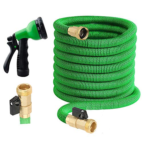 25 ft Garden Hose - Upgraded Expandable Water Hose Kit with 3/4 Solid Brass Connectors Fittings, Valve, 8 Pattern Spray Nozzle, Durable Latex Core - New Expanding Flexible Gardening Hose - Thumbnail 7