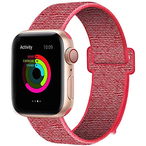HILIMNY Compatible for Apple Watch Band 42mm 44mm, Nylon Band Adjustable Closure Wrist Strap, Replacement Band Compatible for iWatch Series 5 4 3 2 1 (42mm 44mm, Nectarine)
