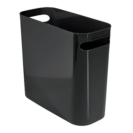 iDesign Mülleimer mit Griffen, kleiner Papierkorb aus Kunststoff, moderner Abfalleimer für Büro, Küche oder Badezimmer, schwa