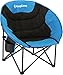 KingCamp Oversized Saucer Round Camping Chair Portable Padded Outdoor Folding Chair for Adult with Cup Holder Back Pocket Carry Bag, Support Up to 300lbs, Blue