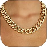FOCALOOK Chunky Gold Necklace for Women, 14K Gold Plated Thick Gold Cuban Chains Lightweight Womens Choker Necklace for Daily Wear 13mm/16mm/23mm Punk Hip Hop Statement Jewelry