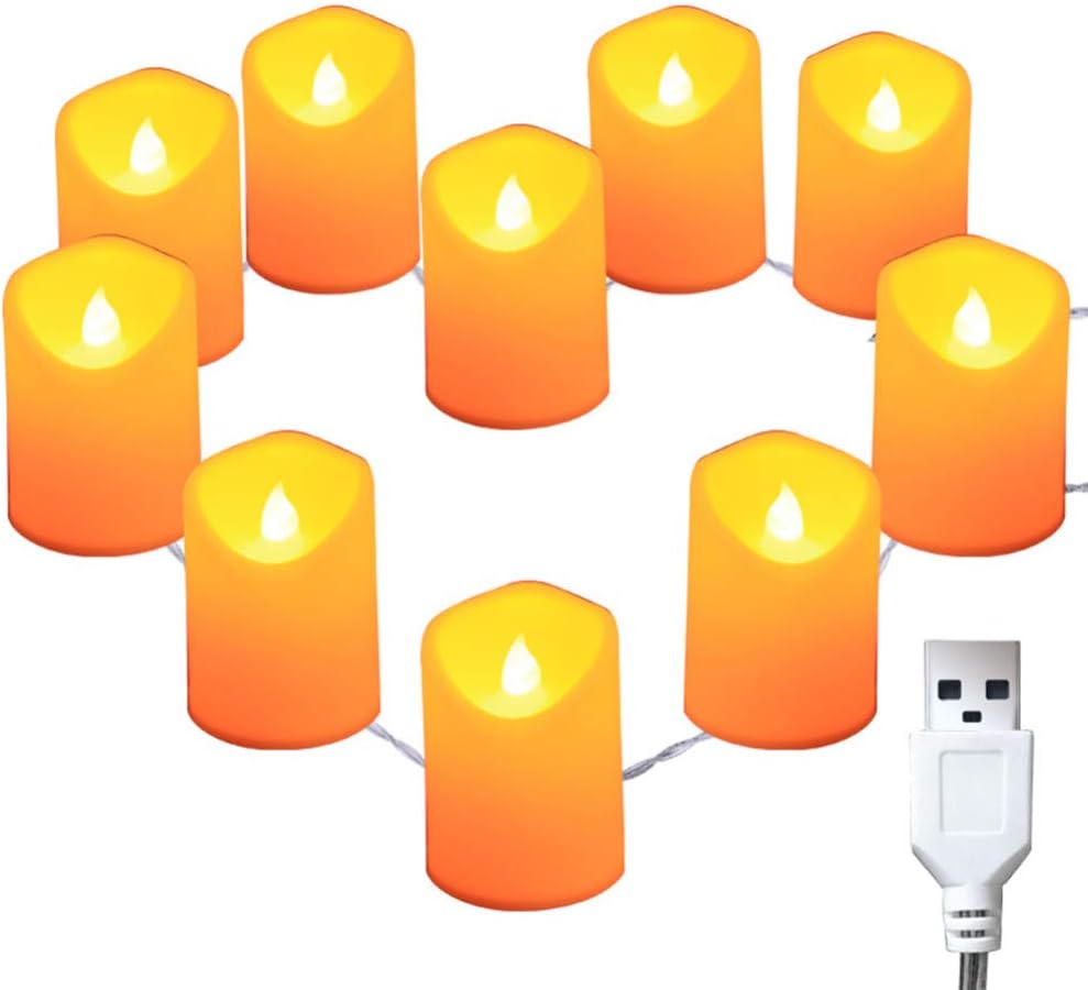 Uonlytech LED flameless Candle, 4.9ft 10 Led Flameless