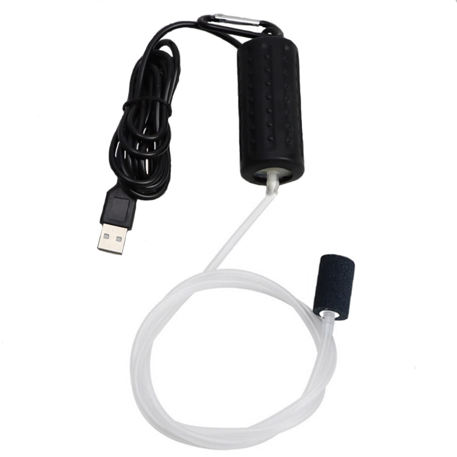 Aquarium Air Pump Mini USB Fish Tank Oxygen Air Pump Portable Ultra Silent Air Aerator Pump Energy Saving Oxygen Bubbler with Air Stone and Single Outlet Silicone Tube 1W (Black)