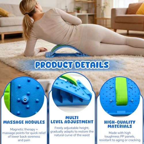 Blue Back Stretcher - Adjustable Lumbar Tool - Back Extender - Daily Stretching Board for Posture and Relaxation - Suitable for Yoga and Fitness | Tavoletta per stretching quotidiano, supporto per postura e rilassamento, adatto a yoga e fitness