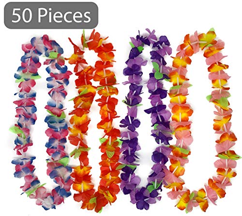50 Piece Hawaiian Leis - Tropical Flower Leis for Luau Party