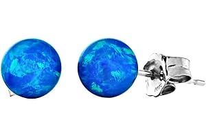 1000 JEWELS Trustmark 925 Sterling Silver 6mm Tropical Blue Created Opal Ball Stud Post Earrings, Oceans