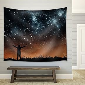 Girl Watching The Stars in Night Sky - Fabric Wall Tapestry Home Decor - 51x60 inches