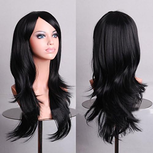 Woman's 28 " Long Big Wavy Hair Heat Resistant Cosplay Wig Hair Extensions (Black)