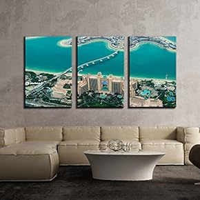 3 Piece Canvas Wall Art - Eagle Eye View of City,Dubai - Modern Home Art Stretched and Framed Ready to Hang - 16"x24"x3 Panels