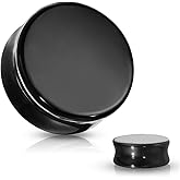 soscene Ear gauges solid black obsidian ear plugs double saddle