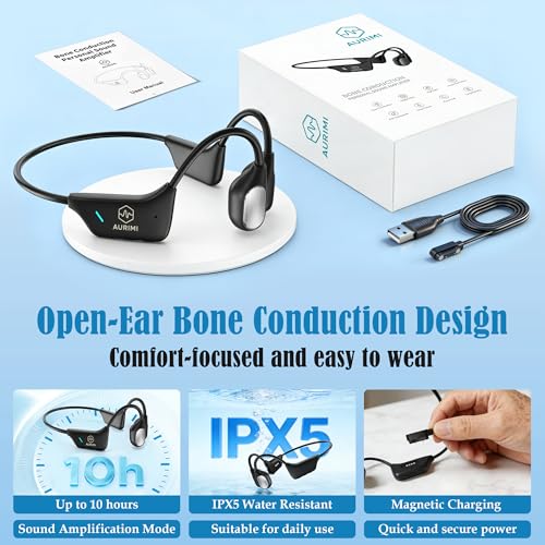 Bone Conduction Personal Sound Amplifier - Open-Ear Design for Comfortable Daily Use, Ultra Lightweight 25g, Up to 10-Hour Battery, IPX5 Water Resistant, No Bluetooth