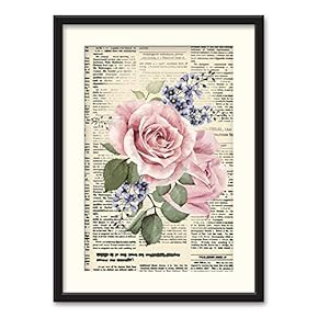 Black Paper Framed Canvas Wall Art for Living Room, Bedroom Animals or Plants Pop Up Vintage Newspaper Backgroud Canvas Prints for Home Decoration Ready to Hanging - 23x31 inches