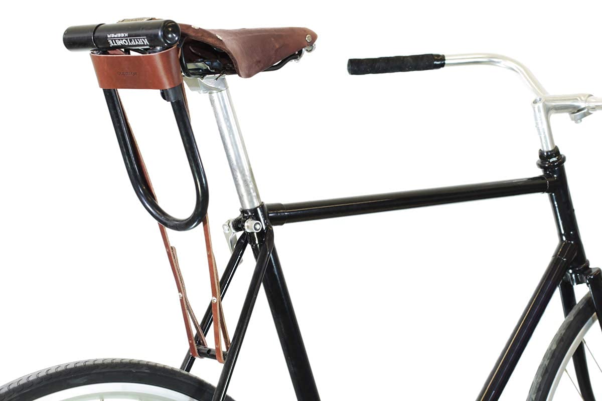 U-Lock Holster for Kryptonite Bicycle Locks - Leather D-Lock Holder for More Quiet Bike Ride (Brown)