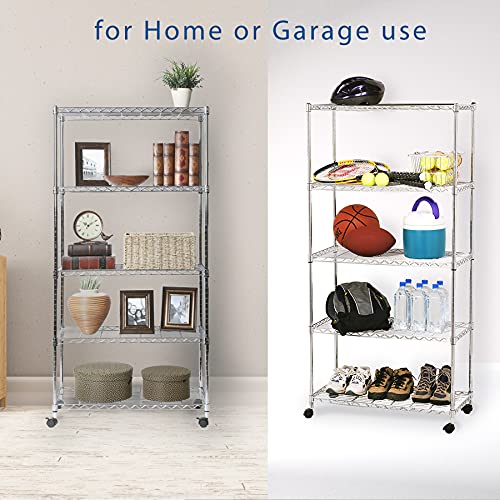 Seville Classics 5Tier Steel Wire Shelving with Wheels, 30" W x 14" D