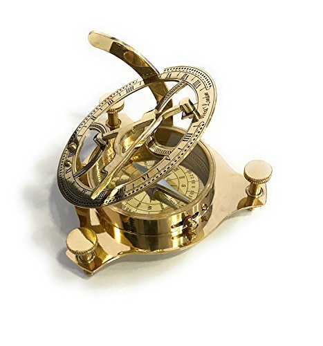 INDIA OVERSEAS TRADING CORP 4.5" Sundial Compass With Teak Wood Box Inlaid With Solid Brass