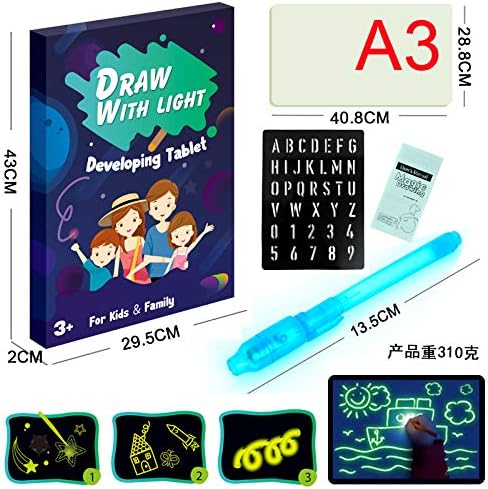 GUGU AN Kids Light Up Drawing Fun Developing Led Fluorescent Light Writing Pad Board, Draw Sketchpad LED Drawing Board Educational Toy for Children (A3)