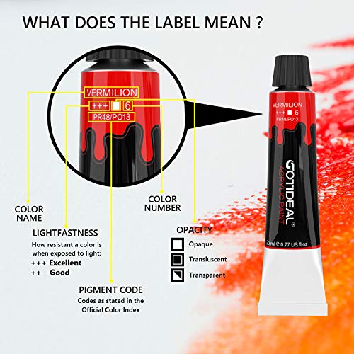 GOTIDEAL Acrylic Paint Set, 24 Colors/Tubes(23ml, 0.77 oz) Non Toxic Non Fading,Rich Pigments for Artist, Hobby Painters, Adults & Kids, Ideal for Canvas Wood Clay Fabric Ceramic Craft Supplies