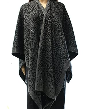 Calvin Klein Womens Open Animal Print Poncho Sweater Black XL