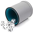 Dice Felt Lined PU Leather Dice Cup with 6 Dice, Felt Lined Interior Quiet Shaker for Yahtzee Game (Gray)