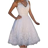 QXMYOO Women V-Neck Short Wedding Dresses Lace Prom Party White Homecoming Dress