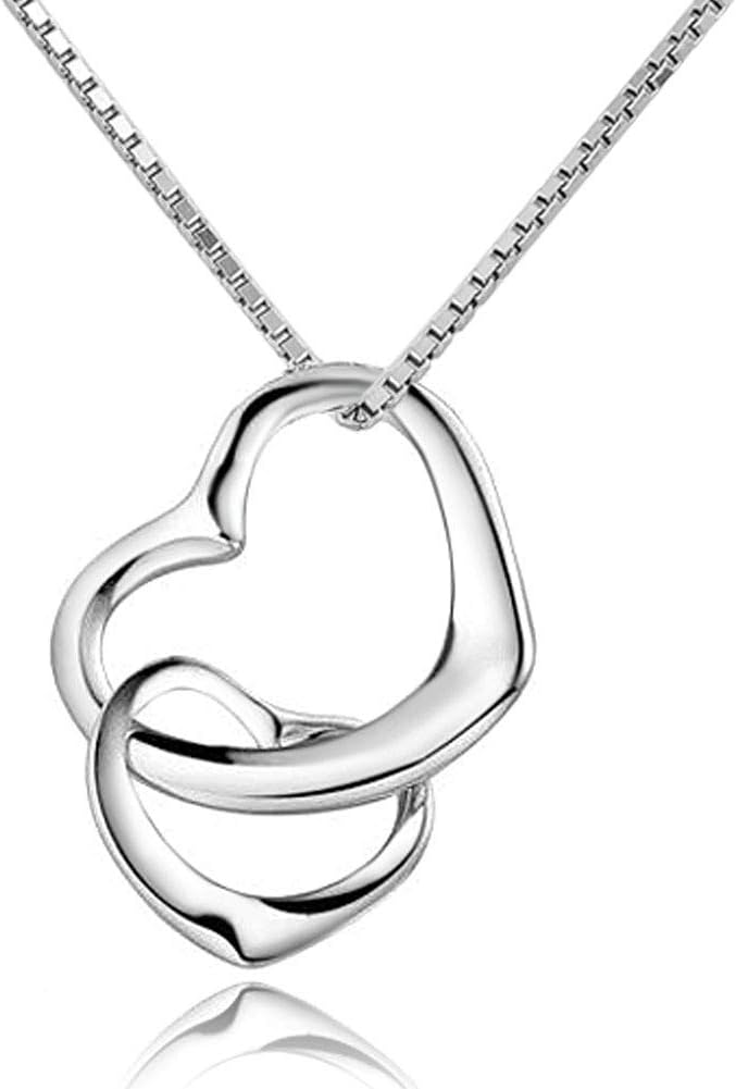 Corykeyes 925 Sterling Silver Double Heart Pendant Necklace