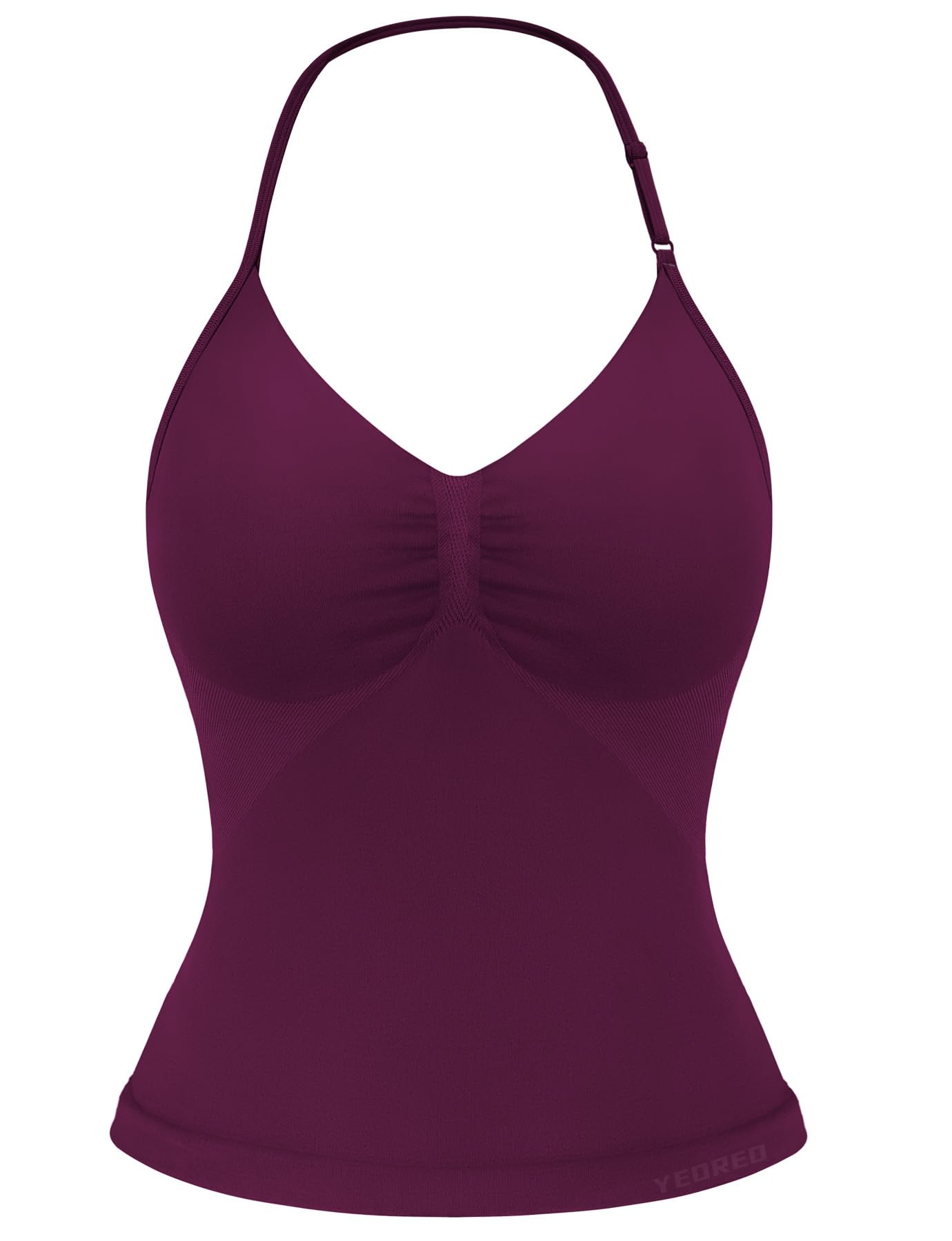 Photo 1 of *(*MINOR STAIN(SHOWN IN LIVE PHOTO)**YEOREO SoftHue Impact Longline Strappy Top Women's Halter Workout Tank Tops Backless Gym Longline with Adjustable Strap Black Cherry, SMALL