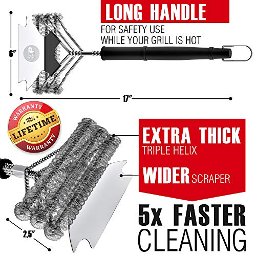 No.1 Bristle Free Safe Grill Brush and Scraper + 2 Heavy Duty BBQ Grill Mats | Stainless Steel Wire 17" BBQ Cleaning Brush for All Grill Grates - Weber Gas, Porcelain Ceramic Iron | Superior Value Set - Thumbnail 2