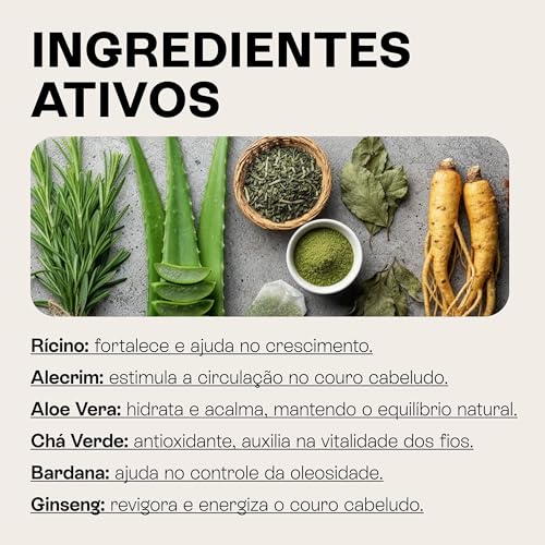 Shampoo Antiqueda com Babosa (Aloe Vera), Alecrim, Jaborandi, Rícino e Ginseng – Auxilia no Cuidado da Queda e no Fortalecimento Capilar – Vegano – 240 mL – Beauts
