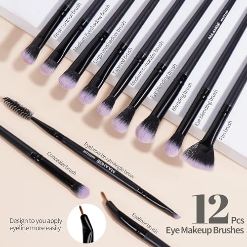 MAANGE 18 Pcs Premium Synthetic Make up Brushes Set Soft Foundation Powder Eyeliner Eye Shadow Makeup Brush Set Professional (Black)