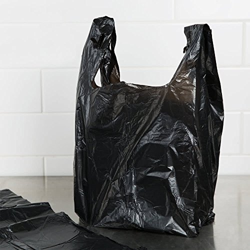 ROYAL 7 Pack of:100 CT Large 1/6 Plastic Grocery Reusable T-shirts Carry-out 12 x 6 x 21 Bag (BLACK, 100)