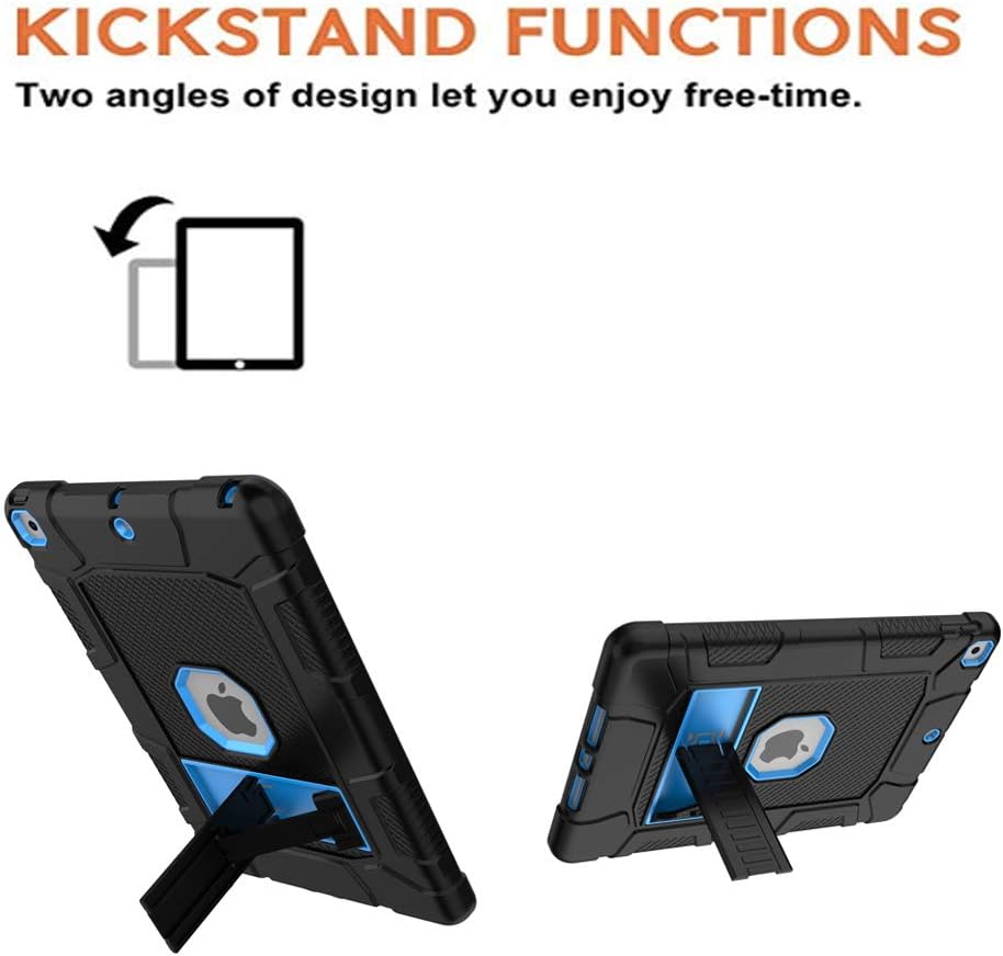 iPad 7th/8th Generation Case, iPad 10.2 Case, Hybrid Shockproof Rugged Drop Protection Cover Built with Kickstand for iPad 10.2 Inch 7th/8th Generation 2019/ 2020 Release (Black+Blue)