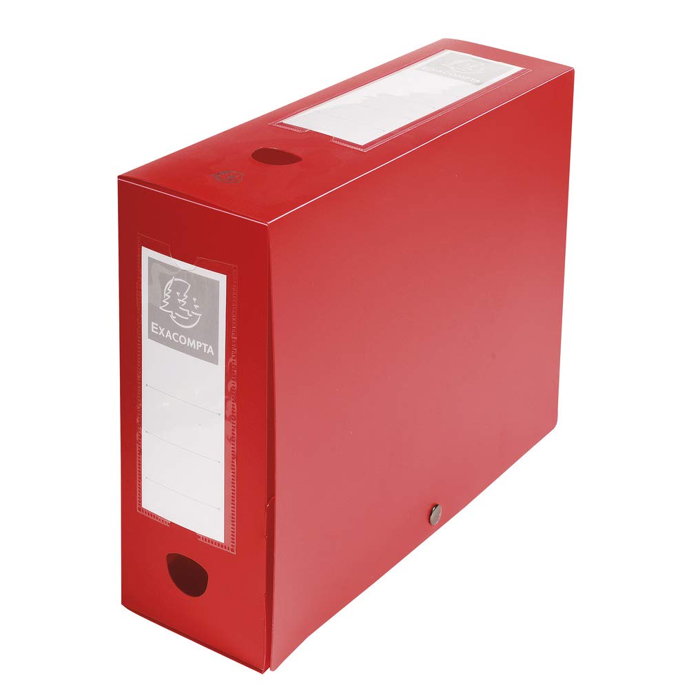 Exacompta - Ref 59935E - Plastic Filing Box - 250 x 330mm in Size, Suitable for Holding A4 Documents, 10cm Spine, 2 x Spine Labels & 2 x Finger Holes - Red