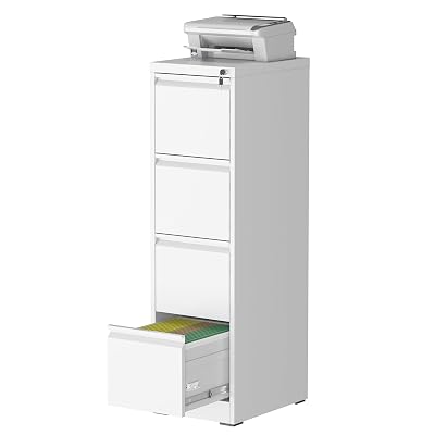 mysteeldepot File Cabinet, 4 Drawer File Cabinet with Lock, Steel Vertical Filing Cabinets for Home Office, Heavy Duty File Storage Cabinet for Legal/Letter/A4 Documents, Easy to Assemble, White