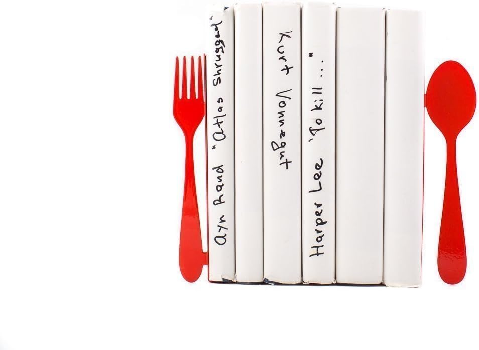 Decorative bookends for your kitchen "Fork and Spoon". Kitchen decor. Red metal holders.