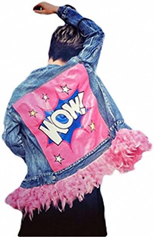 Women Short Denim Jacket New Fashion Loose Streetwear Detachable Feather Letters Jeans Jackets Coats