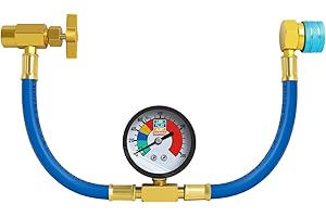 Ketofa R1234YF Refrigerant Charge Hose Kit, R-1234YF AC Refrigerant Can Hose with Gauge, 1/2 LH Can Opener Tap and R1234YF Low Side Adapter