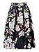PERSUN Women Floral Midi A-Line Skater Skirt Black