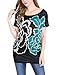 Allegra K Women Short Batwing Sleeve Flower Pattern Tunic Shirt L Turquoise