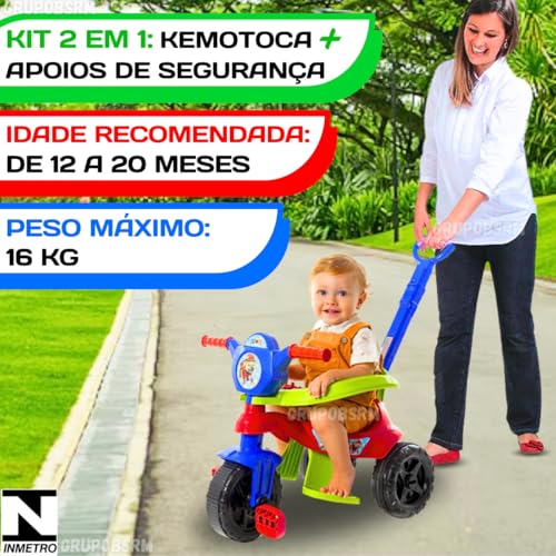 Carrinho de passeio infantil andador bebe didatico de empurrar com pedal haste proteção removivel totoka motoca menina menino velocipede triciclo brinquedo de atividades (Azul)